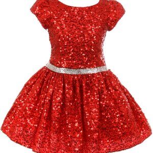 Girls Sequin Embellished Short Sleeved Flowers Girls Dresses Christmas Red New
